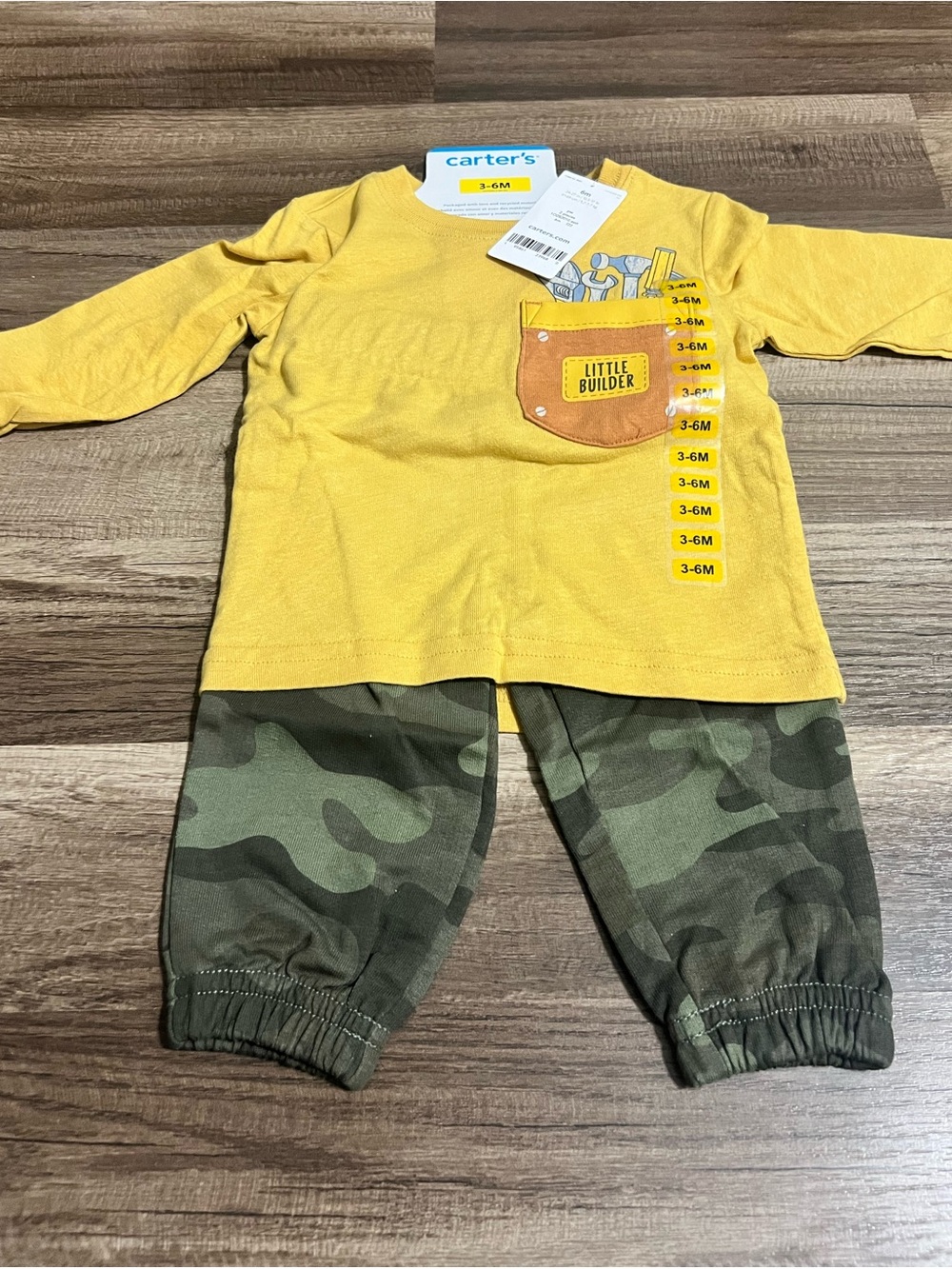 NWT Carter's Yellow 'Little Builder' Boy’s baby Pocket Tee 2 piece Set